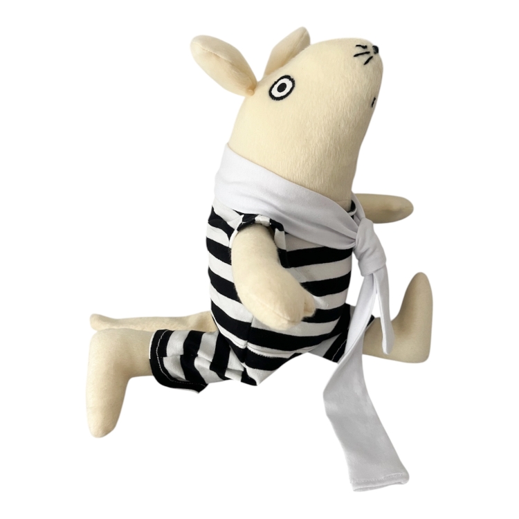 Przytulanka mysz w kombinezonie w czarne paski.JPG