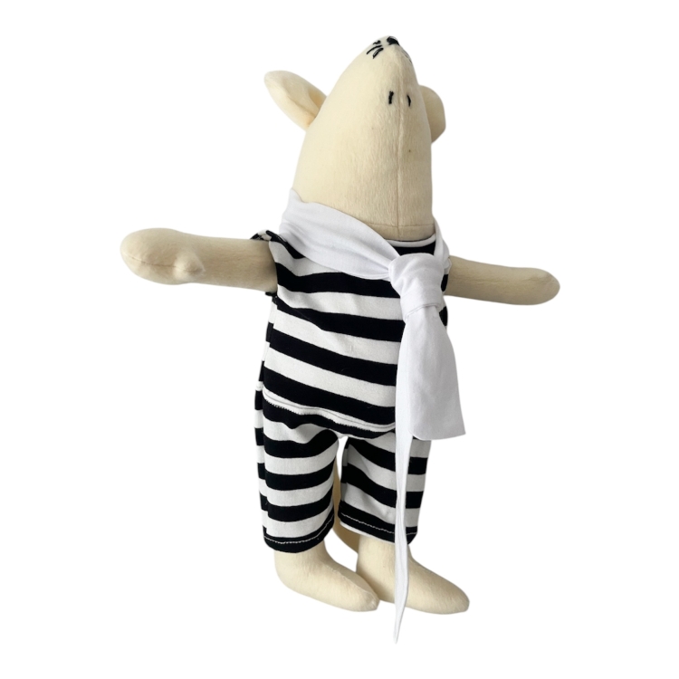 maskotka mysz w kombinezonie w czarne paski.JPG